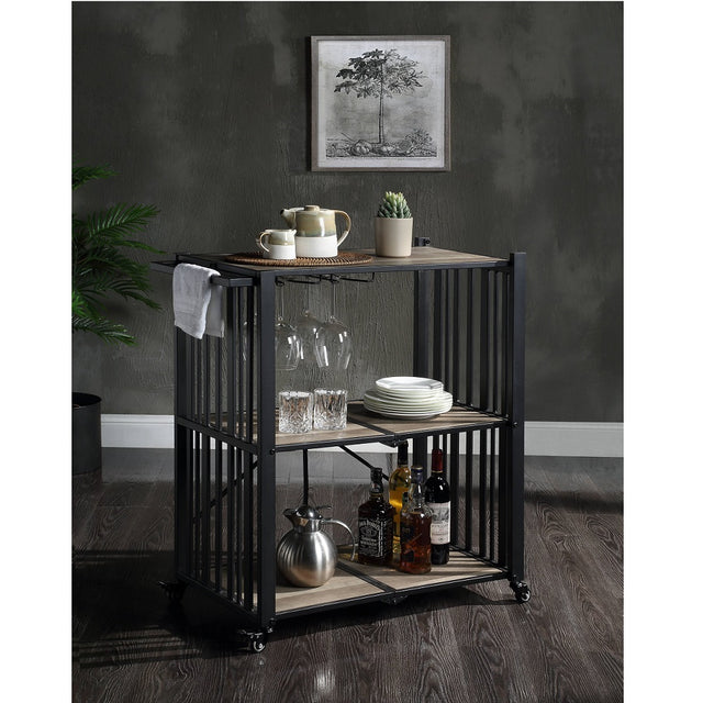 Acme - Zudora Folding Serving Cart AC01916 Antique Oak & Black Finish