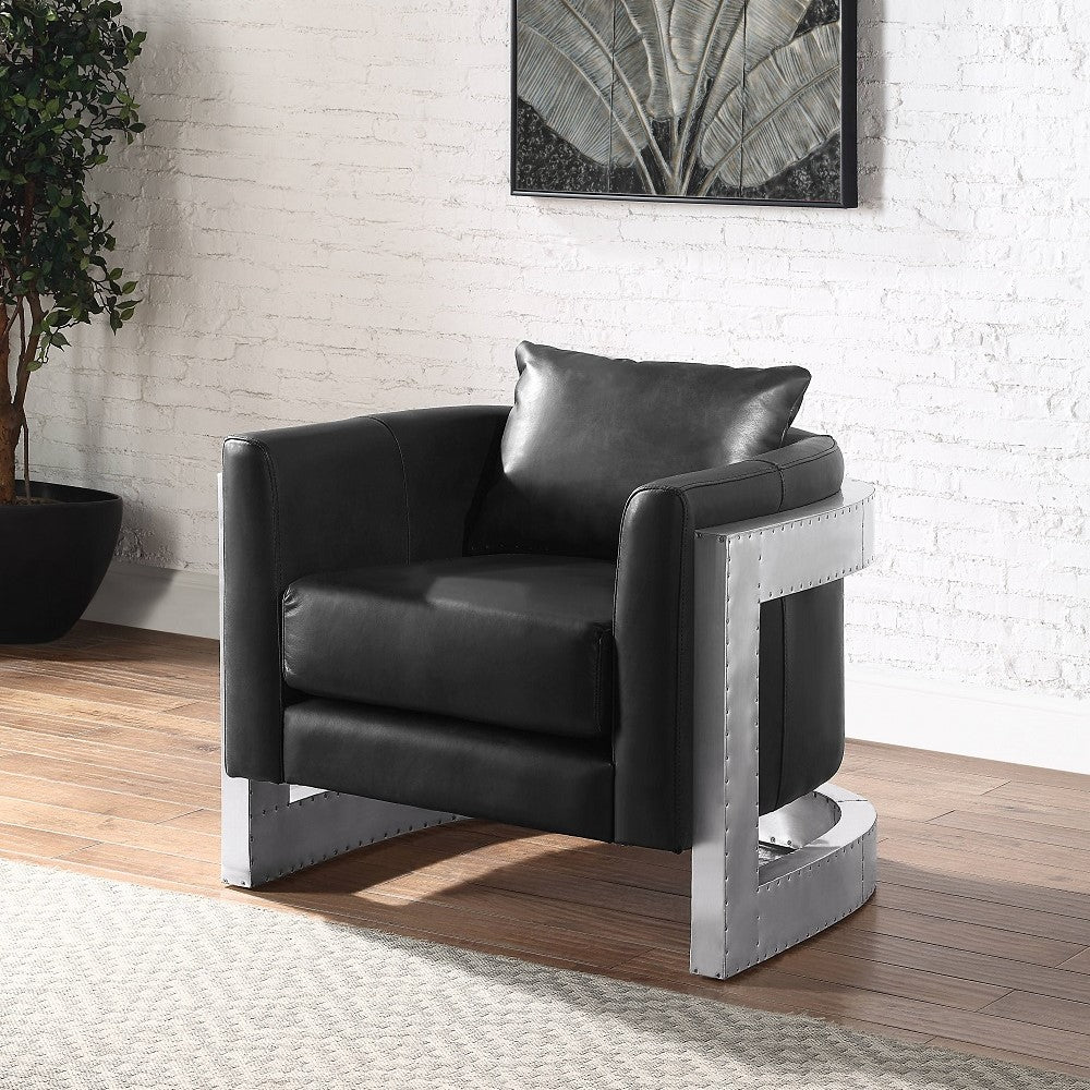 Acme - Betla Accent Chair AC01986 Black Top Grain Leather & Aluminum