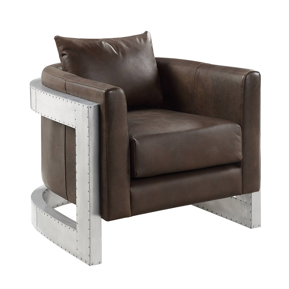 Acme - Betla Accent Chair AC01987 Espresso Top Grain Leather & Aluminum