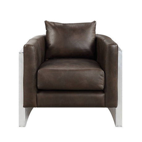 Betla Accent Chair AC01987 Espresso Top Grain Leather & Aluminum | Acme | Home Elegance USA
