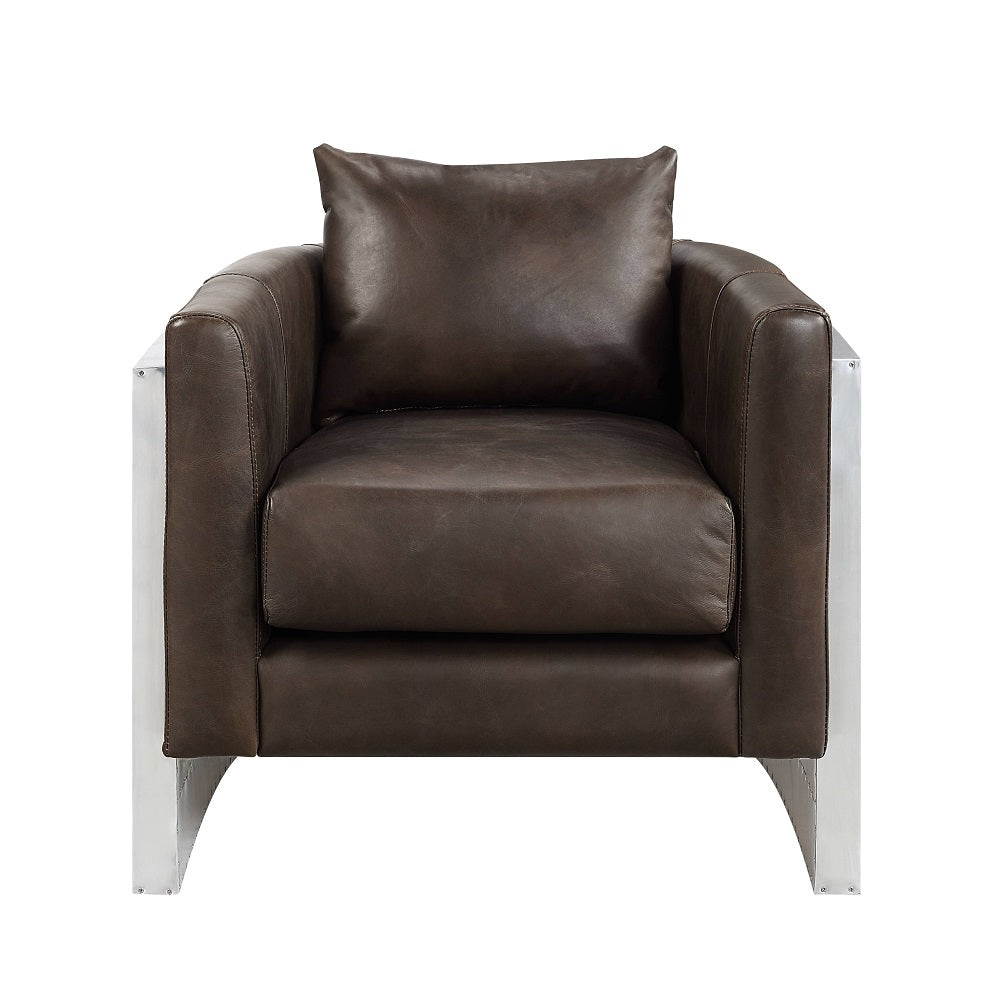 Acme - Betla Accent Chair AC01987 Espresso Top Grain Leather & Aluminum