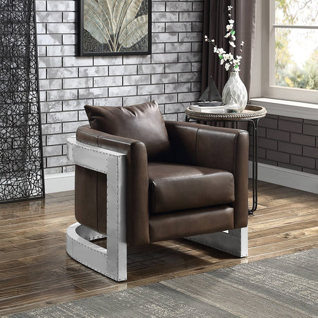 Acme - Betla Accent Chair AC01987 Espresso Top Grain Leather & Aluminum
