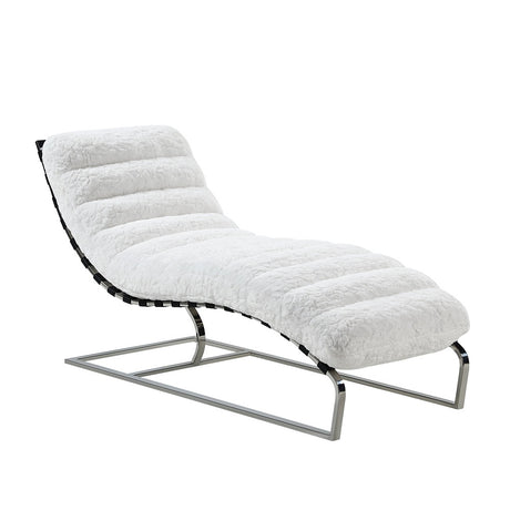 Acme - Qortini Chaise AC01988 White Teddy Sherpa & Stainless Steel