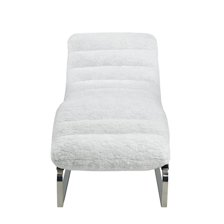 Acme - Qortini Chaise AC01988 White Teddy Sherpa & Stainless Steel