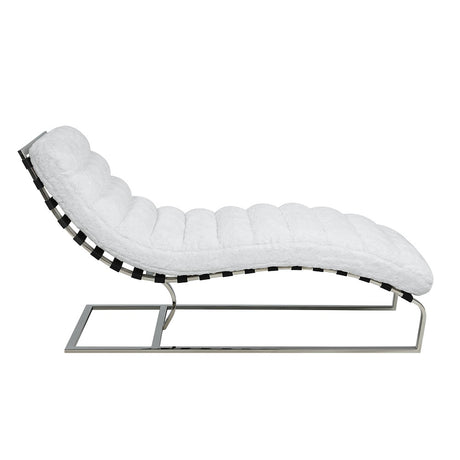 Acme - Qortini Chaise AC01988 White Teddy Sherpa & Stainless Steel