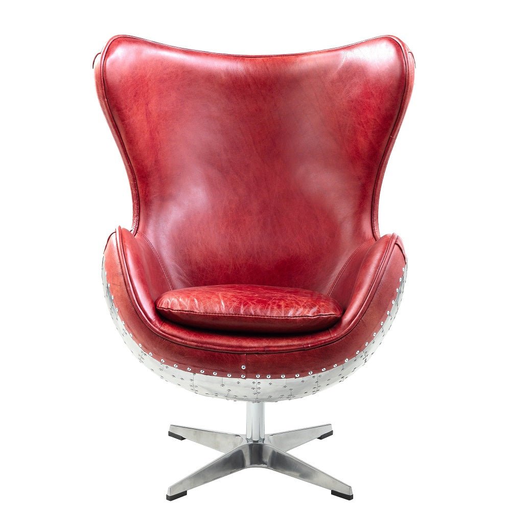 Brancaster Accent Chair W/Swivel AC01990 Red Top Grain Leather & Aluminum | Acme | Home Elegance USA