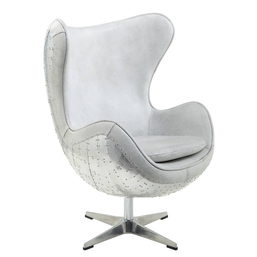 Acme - Brancaster Accent Chair W/Swivel AC01991 Vintage White Top Grain Leather &  Aluminum