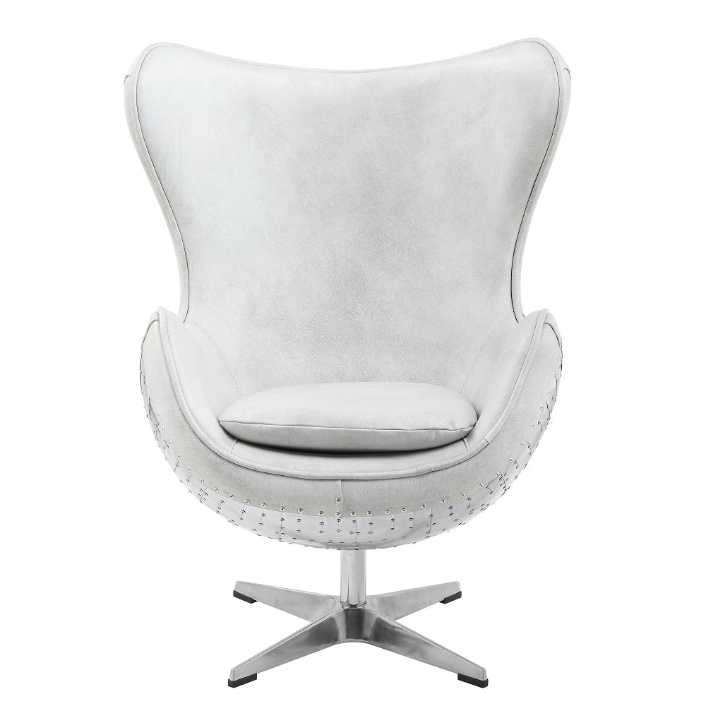 Brancaster Accent Chair W/Swivel AC01991 Vintage White Top Grain Leather & Aluminum | Acme | Home Elegance USA