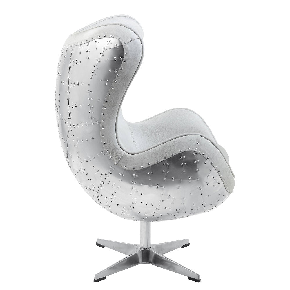 Brancaster Accent Chair W/Swivel AC01991 Vintage White Top Grain Leather & Aluminum | Acme | Home Elegance USA