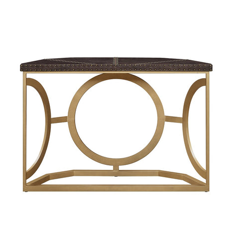 Acme - Solara Console Table AC01994 Brown Top Grain Leather & Gold Finish