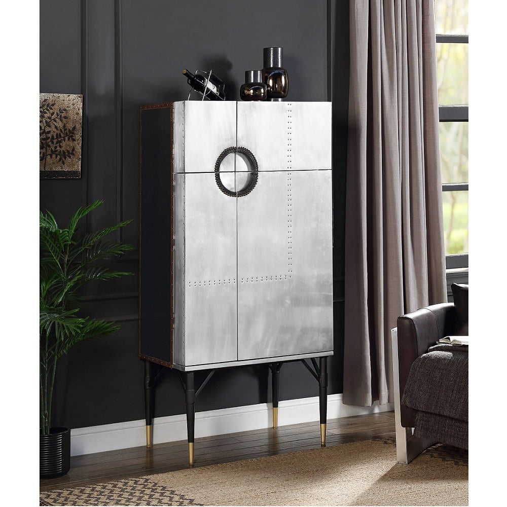 Acme - Yoela Wine Cabinet AC01996 Leather & Aluminum