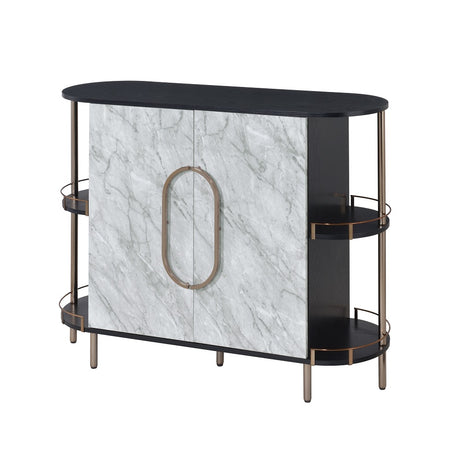 Acme - Vidal Wine Cabinet AC02099 Marble Print, Black & Champagne Finish