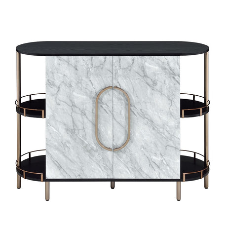 Acme - Vidal Wine Cabinet AC02099 Marble Print, Black & Champagne Finish