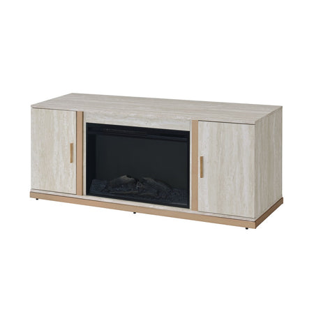 Acme - Vanna Console Cabinet W/Fireplace AC02100 Stone Print & Gold Finish