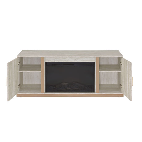 Acme - Vanna Console Cabinet W/Fireplace AC02100 Stone Print & Gold Finish