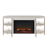 Acme - Valene Console Table W/Fireplace AC02101 Stone Print Gold Finish