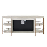 Acme - Valene Console Table W/Fireplace AC02101 Stone Print Gold Finish