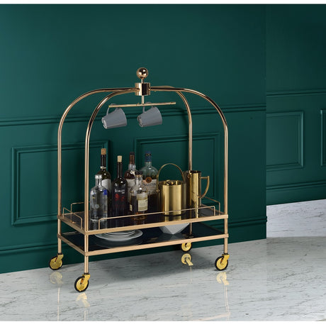 Acme - Bryna Serving Cart AC02196 Smoked Glass & Gold Finish