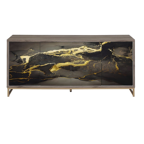 Acme - Payo Console Cabinet AC02342 Black Marble Print Oak & Champagne Finish