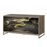 Acme - Payo Console Cabinet AC02342 Black Marble Print Oak & Champagne Finish