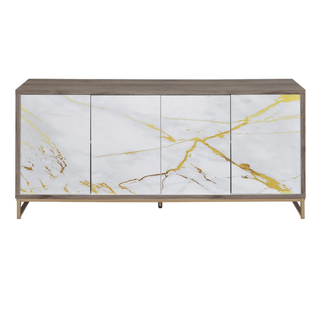 Acme - Paavan Console Cabinet AC02343 White Marble Print Oak & Champagne Finish