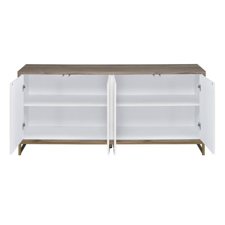 Acme - Paavan Console Cabinet AC02343 White Marble Print Oak & Champagne Finish