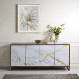 Acme - Paavan Console Cabinet AC02343 White Marble Print Oak & Champagne Finish