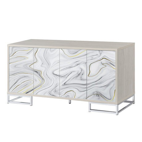 Acme - Panos Console Cabinet AC02344 White Marble Print & Chrome Finish