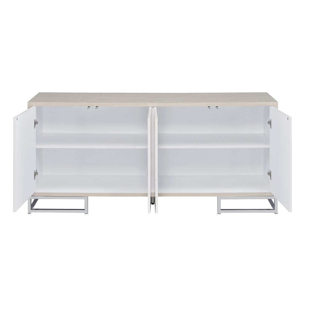 Acme - Panos Console Cabinet AC02344 White Marble Print & Chrome Finish