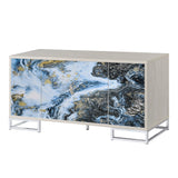 Acme - Liam Console Cabinet AC02345 Blue Marble Print & Chrome Finish