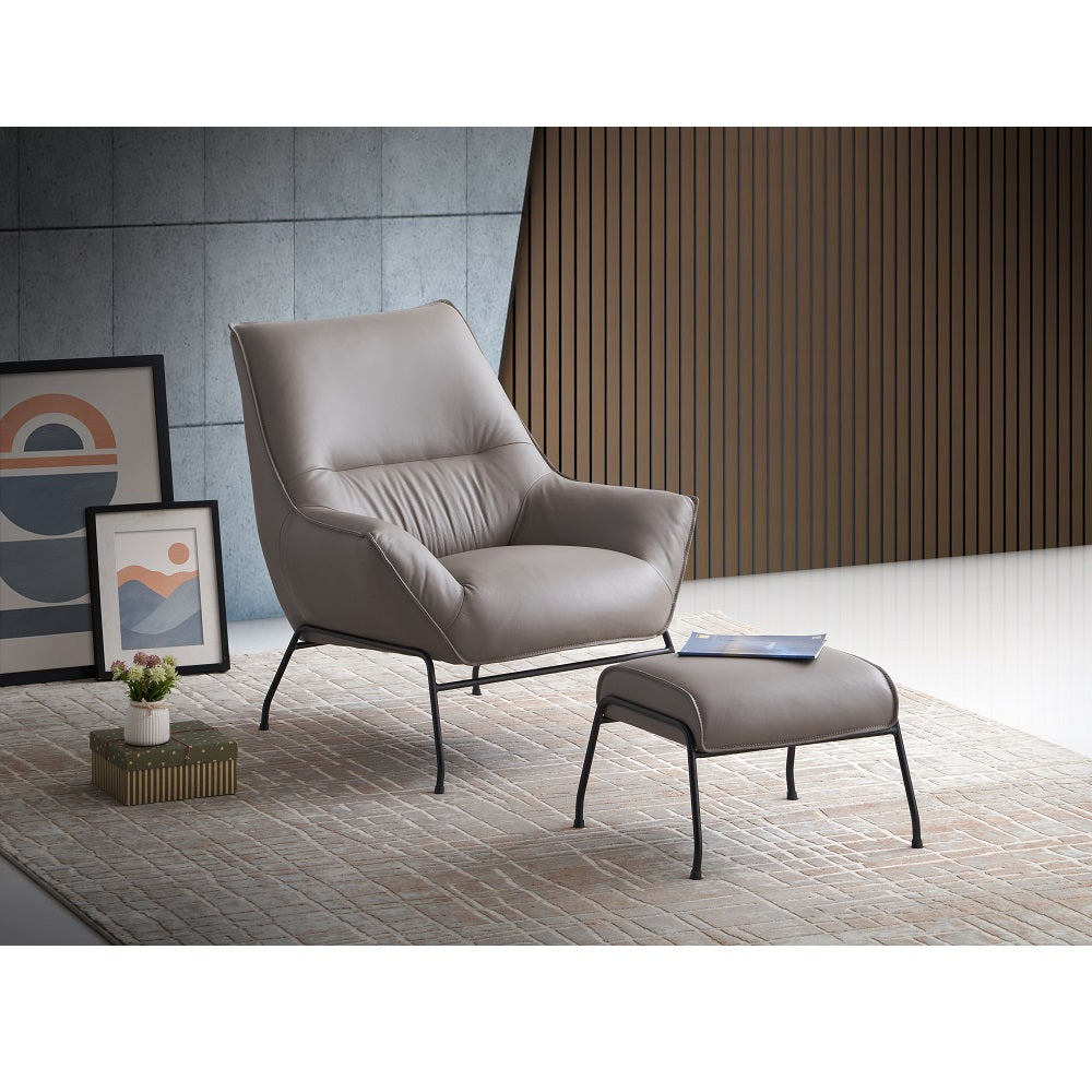 Acme - Jabel Accent Chair & Ottoman AC02385 Khaki Top Grain Leather