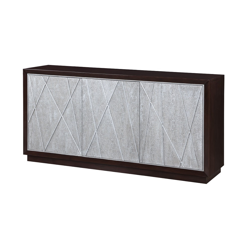 Acme - Geranio Console Cabinet AC02502 Metallic Silver & Walnut Finish