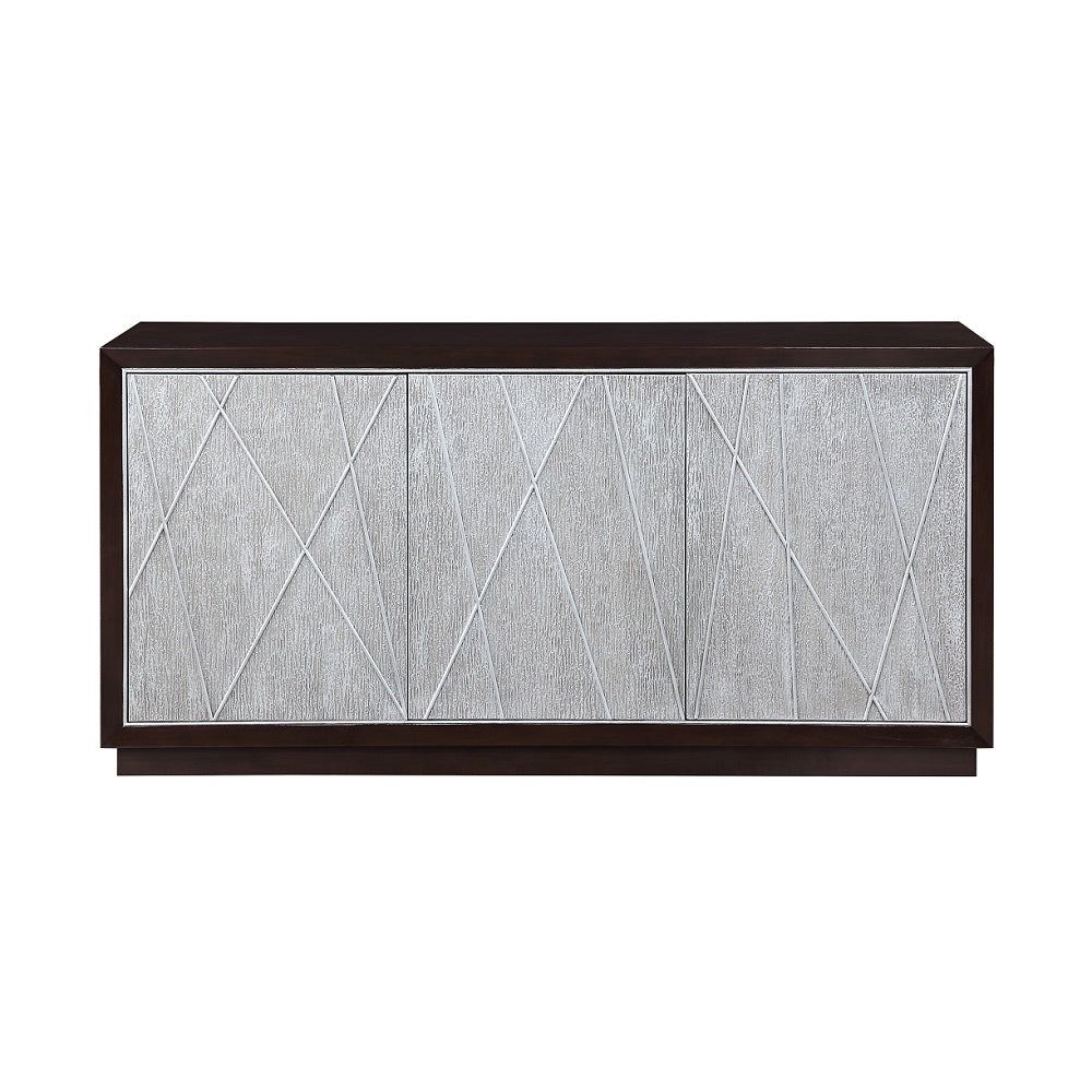 Acme - Geranio Console Cabinet AC02502 Metallic Silver & Walnut Finish