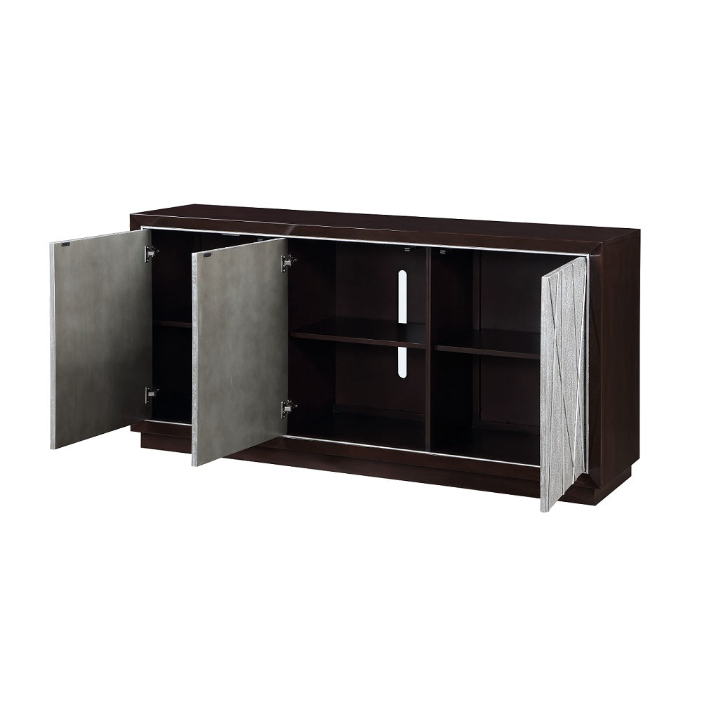 Acme - Geranio Console Cabinet AC02502 Metallic Silver & Walnut Finish