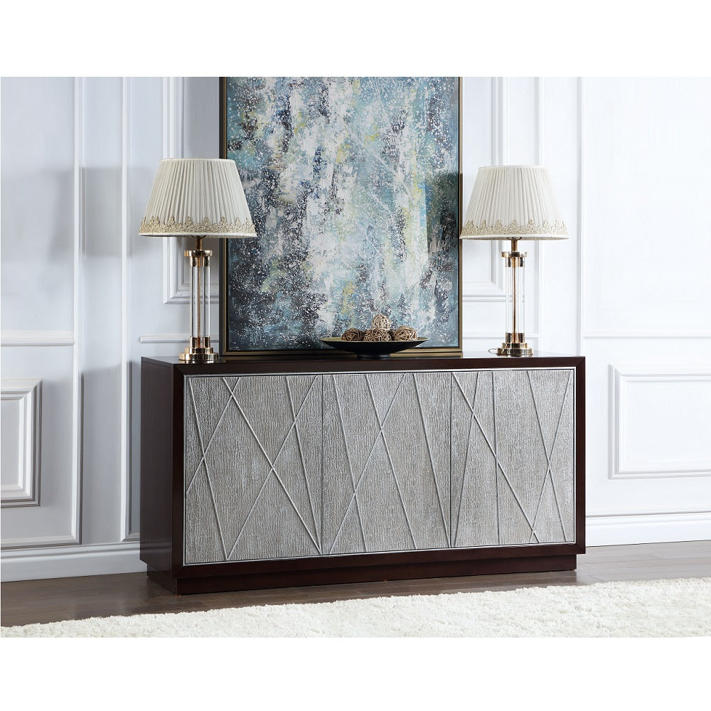 Acme - Geranio Console Cabinet AC02502 Metallic Silver & Walnut Finish