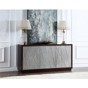 Acme - Geranio Console Cabinet AC02502 Metallic Silver & Walnut Finish