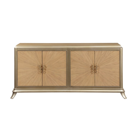 Acme - Dodie Console Cabinet AC02504 Natural Oak Sunburst Pattern & Taupe Champaign Finish