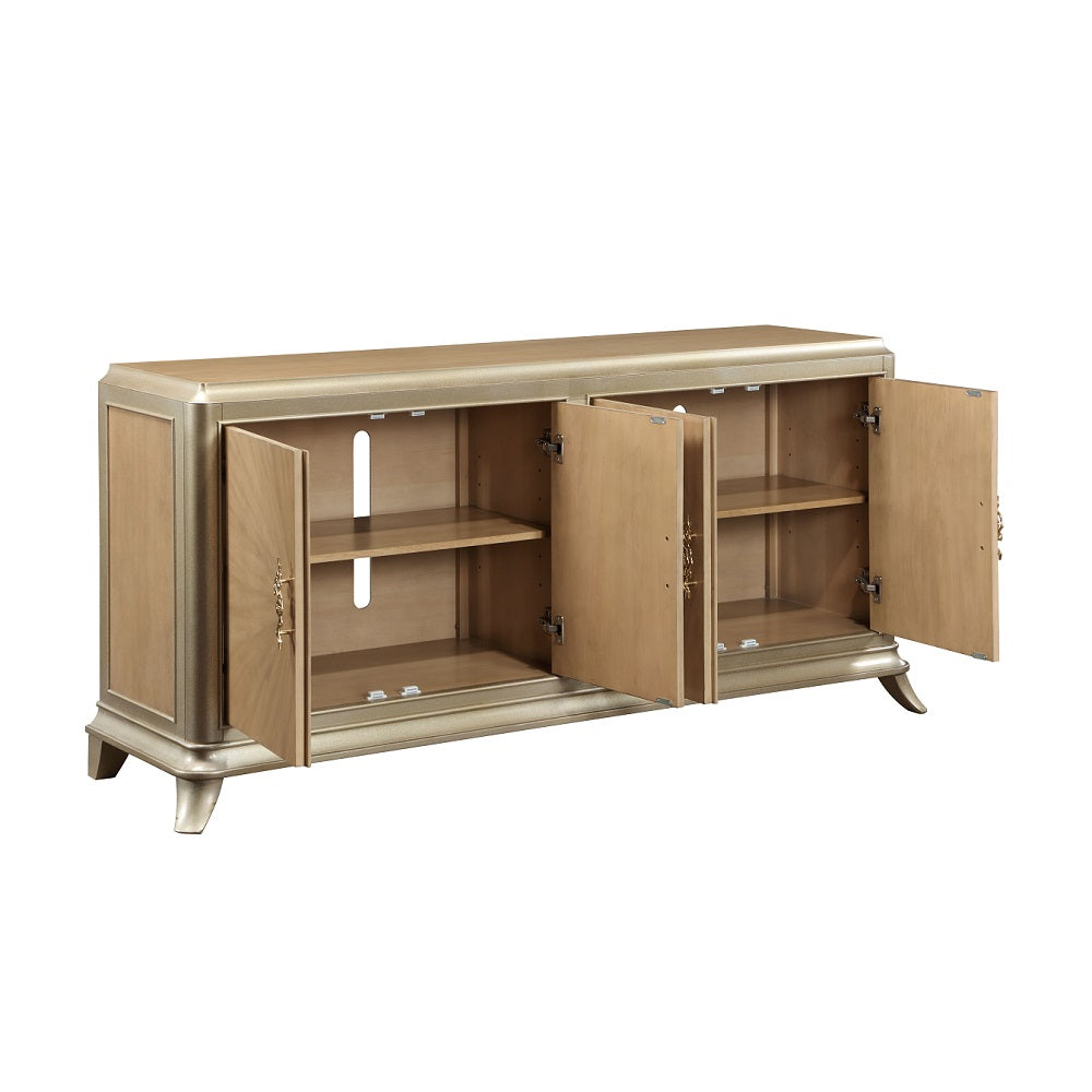 Acme - Dodie Console Cabinet AC02504 Natural Oak Sunburst Pattern & Taupe Champaign Finish