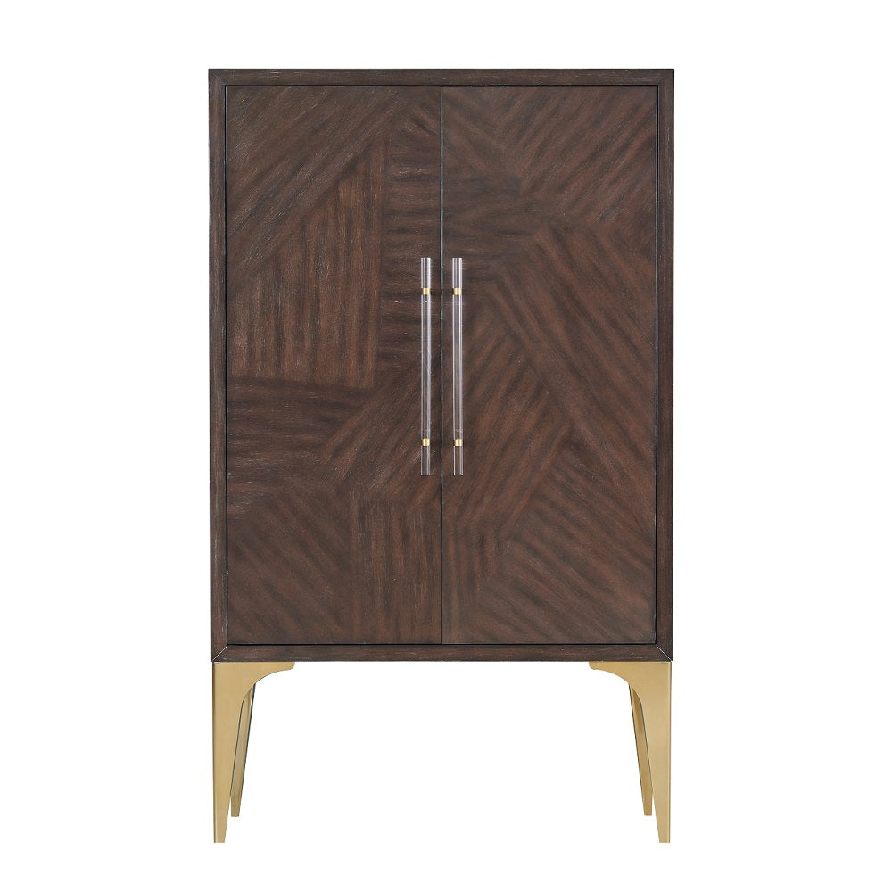 Acme - Andy Bar Cabinet AC02508 Brushed Brown Oak & Champagne Finish