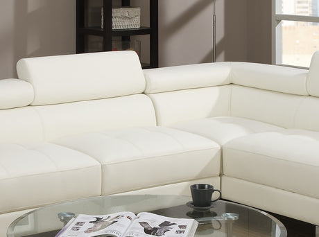 White Color Sectional Living Room Furniture Faux Leather Adjustable Headrest Right Facing Chaise & Left Facing Sofa - sold by Home Elegance USA