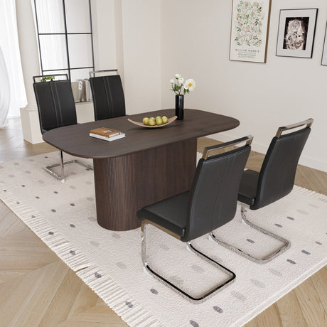 63 'medieval modern brown style MDF dining table and PU armless dining chair set 4. Assemble Desktop and Silver plated metal leg dining chair set, suitable for home&kitchen - sold by Home Elegance USA