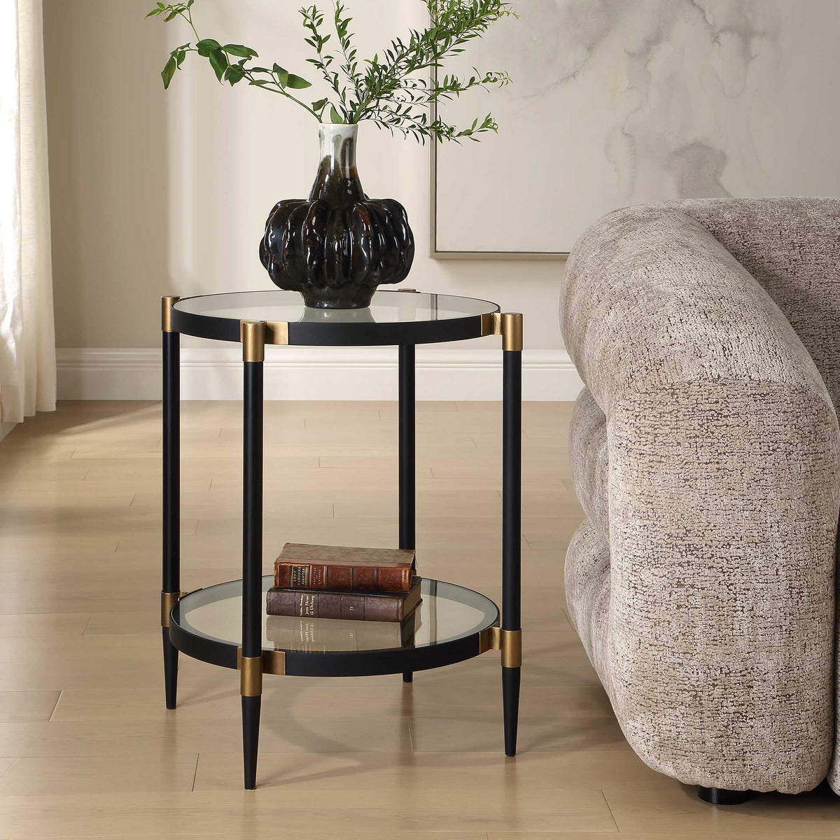 Chadid Round Glass Side Table - Black by Uttermost - View 3
