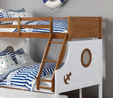 Modern Novelty Style Twin Over Full Bunk Bed With Attached Angled Ladder Rails And Lock Joint Structure For Safety Oak Finish Upper Bed White Finish Lower Bed Trundle Included - sold by Home Elegance USA