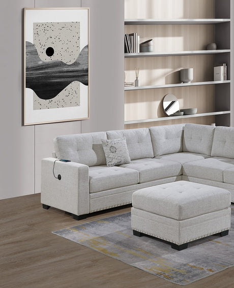 Casual Simple Tufted Couch Living Room Sectional 4pc Set Sincere Bone Color Fabric Upholstered RAF/LAF One-Arm Loveseat Wedge Ottoman - sold by Home Elegance USA