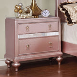 Elegant Contemporary Rose Gold 1pc Nightstand Nickel Hanging Knob 2-Drawers Bedside Table Mirror Accent Panels