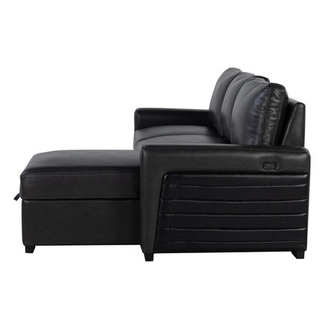 Montero Charcoal-Black Complete Sofabed with Pull-Out Bed, Wood Frame, Semi-Firm Seating, Drop-Down Table, USB and Cup Holders, Storage Chaise - sold by Home Elegance USA