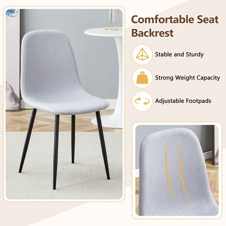 Table and chair set.71*35.4 inch White Grain Spliced Dining Table With Storage Function In The Middle Of The Table Legs.Paired with 8 Light Gray Linen-Cotton Material High Resilience Dining Chairs. - sold by Home Elegance USA