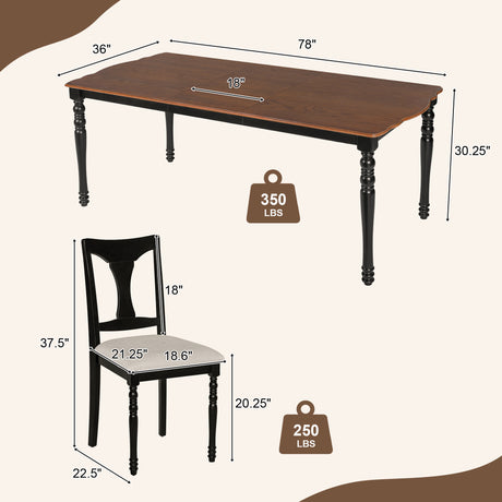 7-Piece Dining Table Set, 60inch to 78inch Extendable Wood Dining Table with Removable Leaf, Kitchen Table Set with 6 Upholstered Side Chair, Dining Table Set for 6 - sold by Home Elegance USA