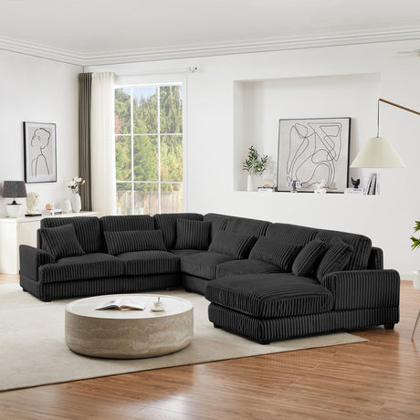 Modern Oversized U-shaped Sectional Sofa with Chaise Lounge Upholstered in Soft Black Corduroy - sold by Home Elegance USA