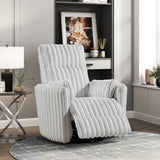 Luxurious Corduroy Upholstered Swivel Glider Reclining Chair Gray Modern Living Room Furniture 1pc Plush Comfort Matching Pillows